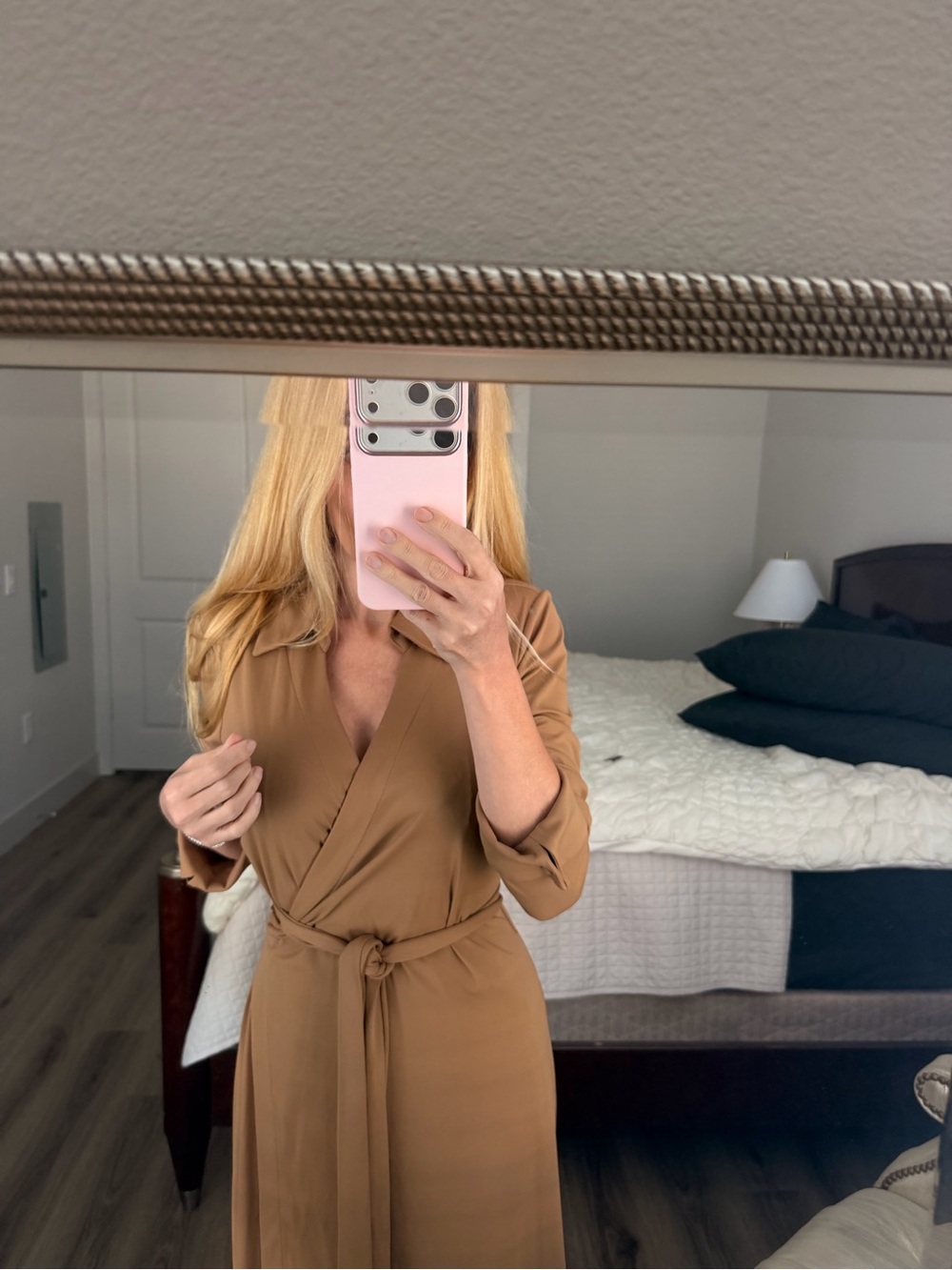 Alex Marie Camel Wrap Midi Dress with Self Tie - Picture 4 of 8